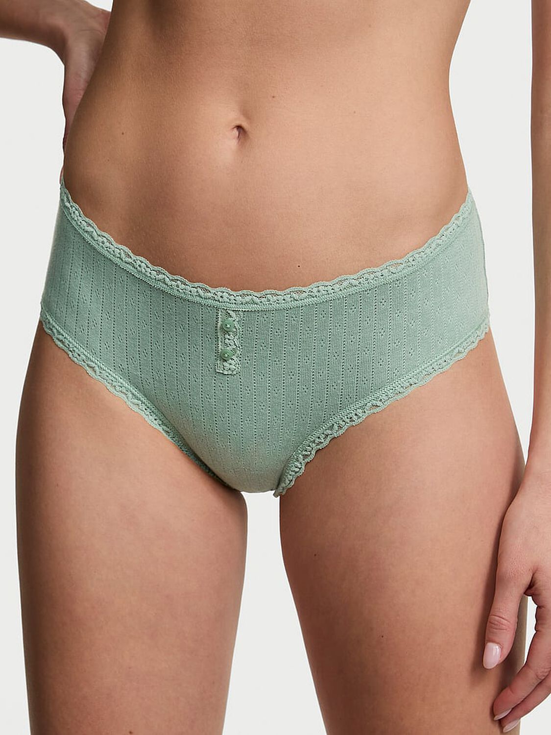 vs The Lacie Cotton Pointelle Lace-Trim Cheeky Panty Seasalt Green 1 of 3 