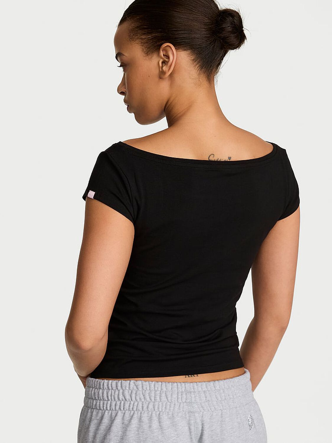 vs Angel Essentials Stretch Cotton Fitted Boatneck Tee Pure Black 2 of 4 