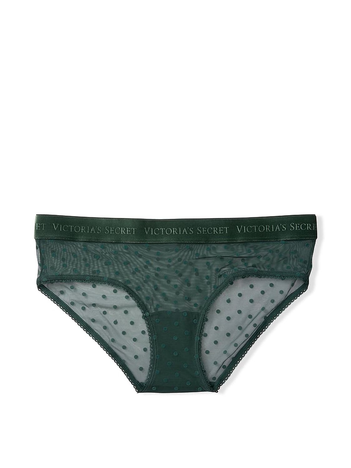 vs Victoria's Secret Logo Cotton Velvet Waistband Flocked Hiphugger Panty Enchanted Green Flocking 1 of 1 