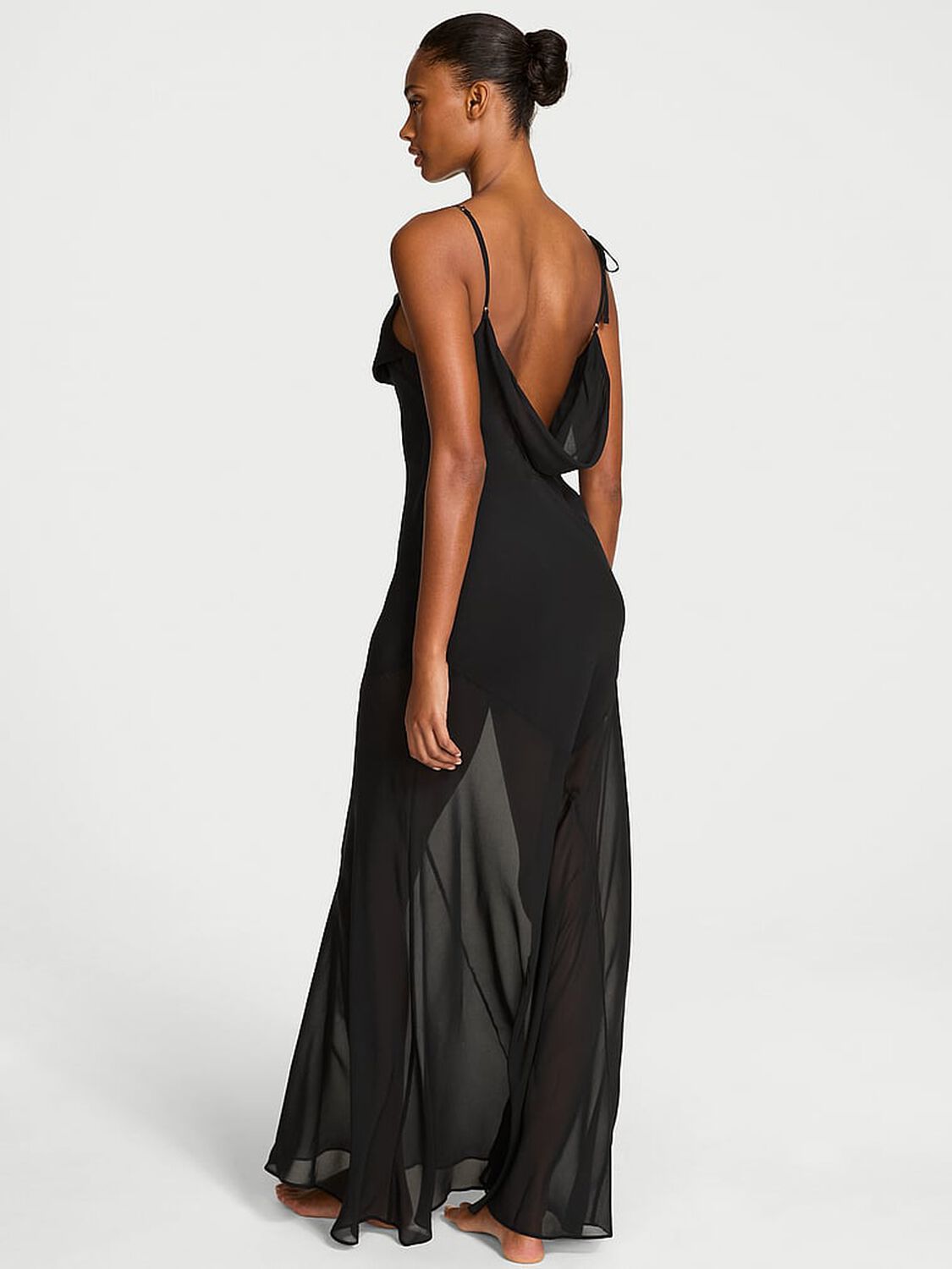 vs Dream Angels Chiffon & Lace Draped Slip Gown Black 2 of 4 