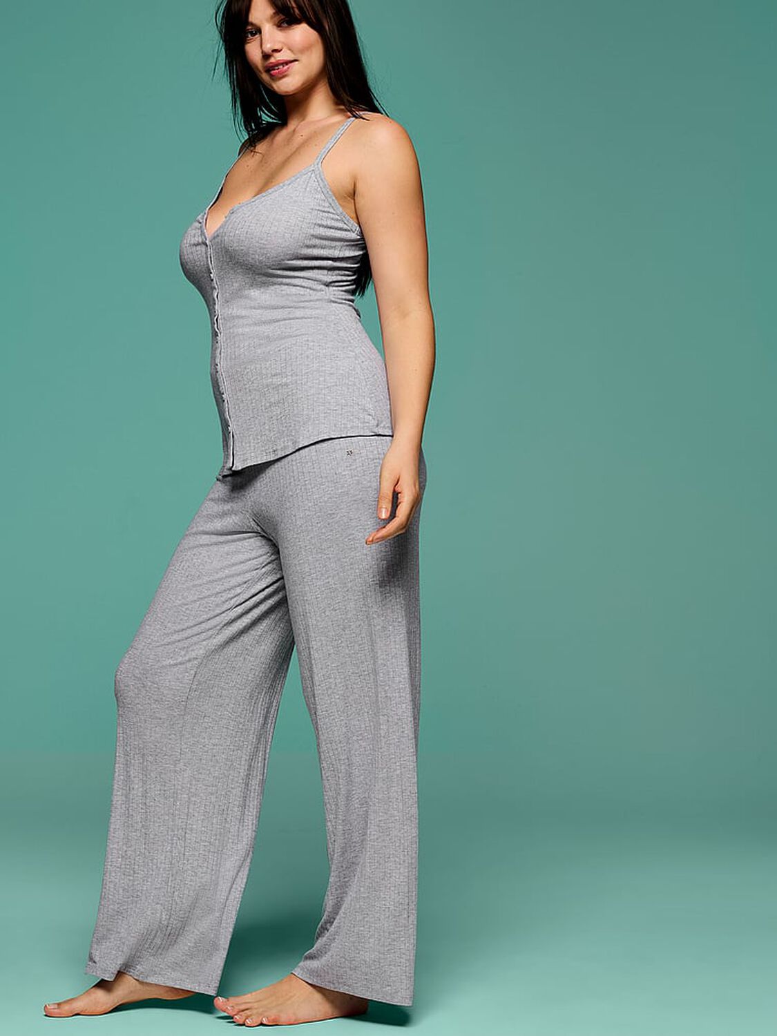 vs Victoria's Secret SoSoft&trade; Modal Wide-Rib Button-Front Cami & Pants Set Medium Heather Grey 4 of 4 