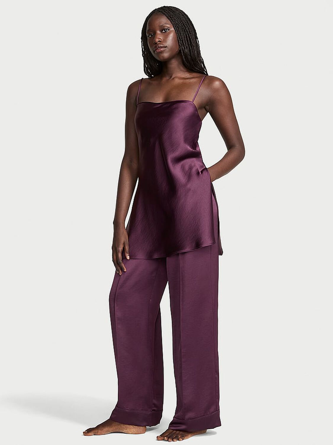 vs Victoria's Secret Luxe Satin Tunic Cami & Pant Set Winter Wine 3 of 3 