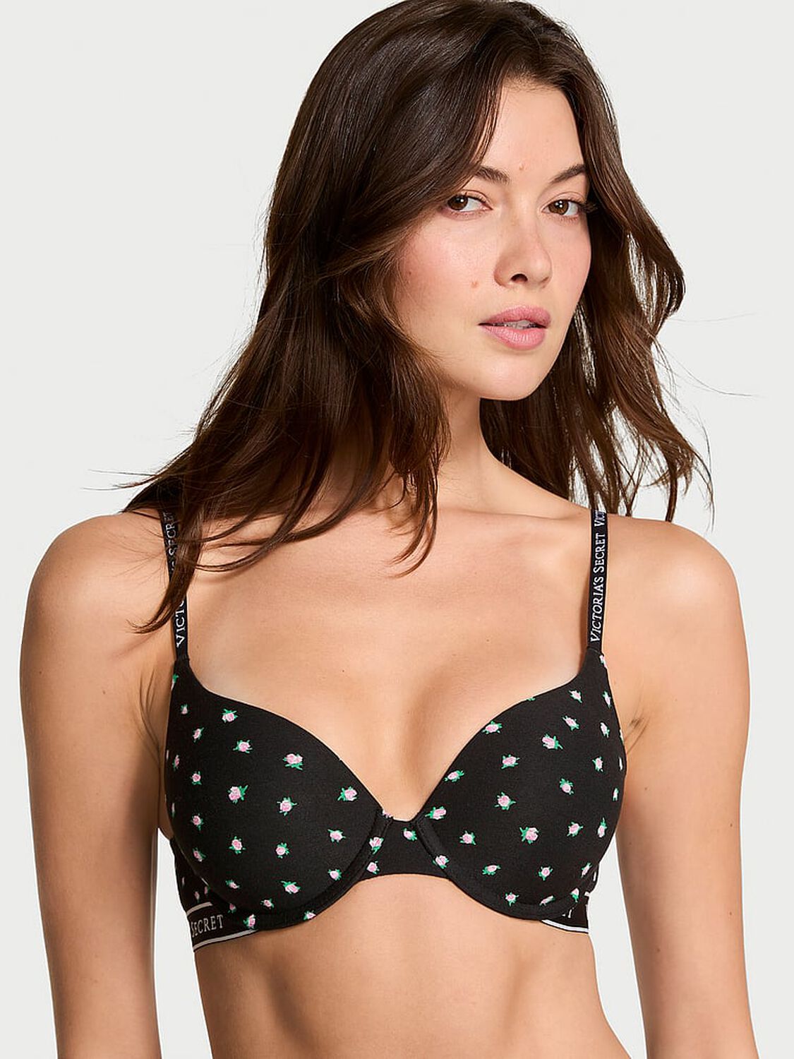 vs The T-Shirt Push-Up Perfect Shape Cotton Bra Black Ditsy Floral 1 of 3 