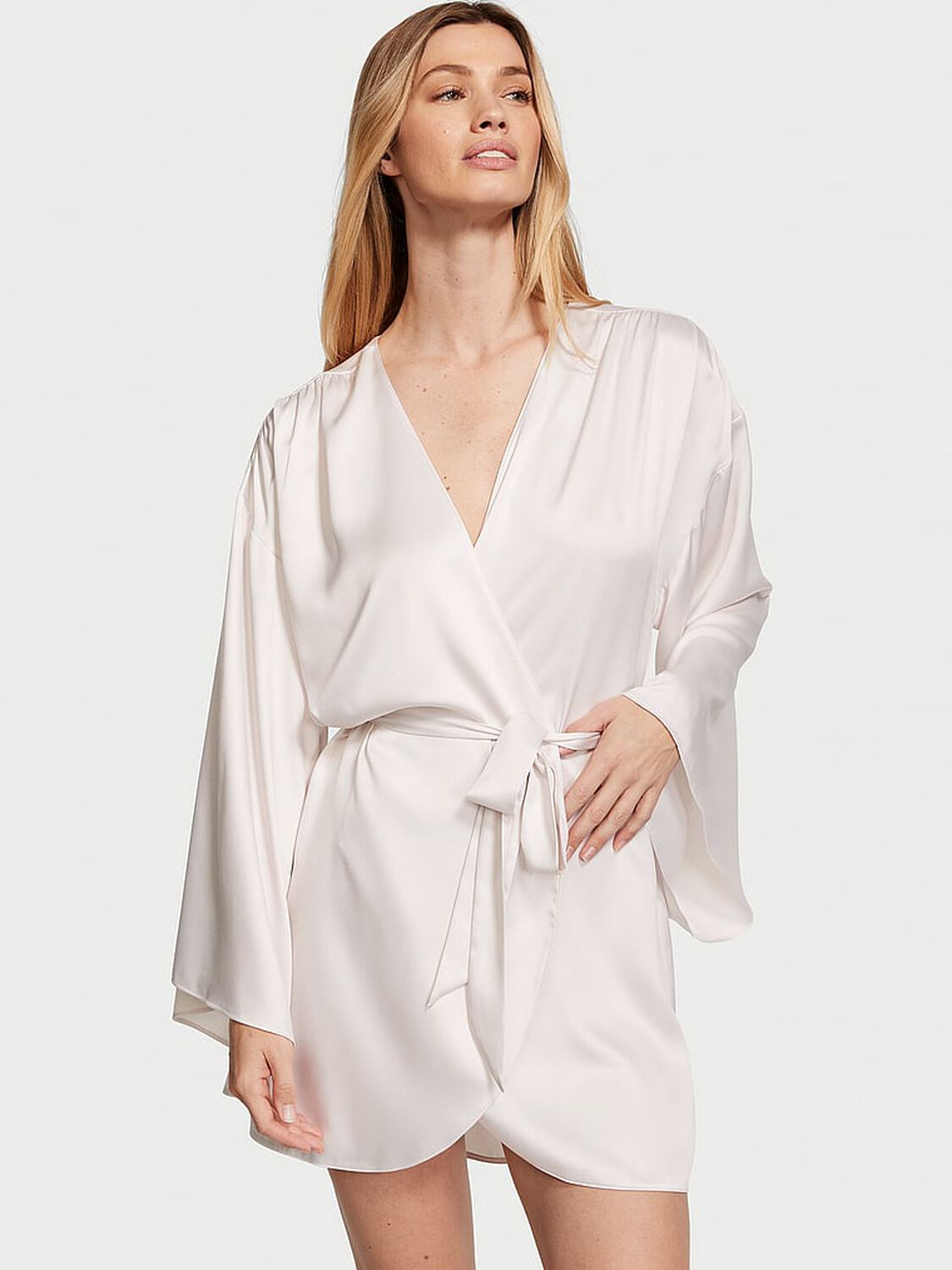 vs Victoria's Secret Bride Embellished Satin Short Robe Coconut White 1 of 4 