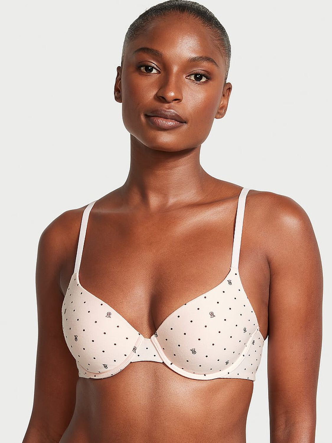 vs The T-Shirt Cotton Lightly Lined Demi Bra Purest Pink Logo Dots 1 of 3 
