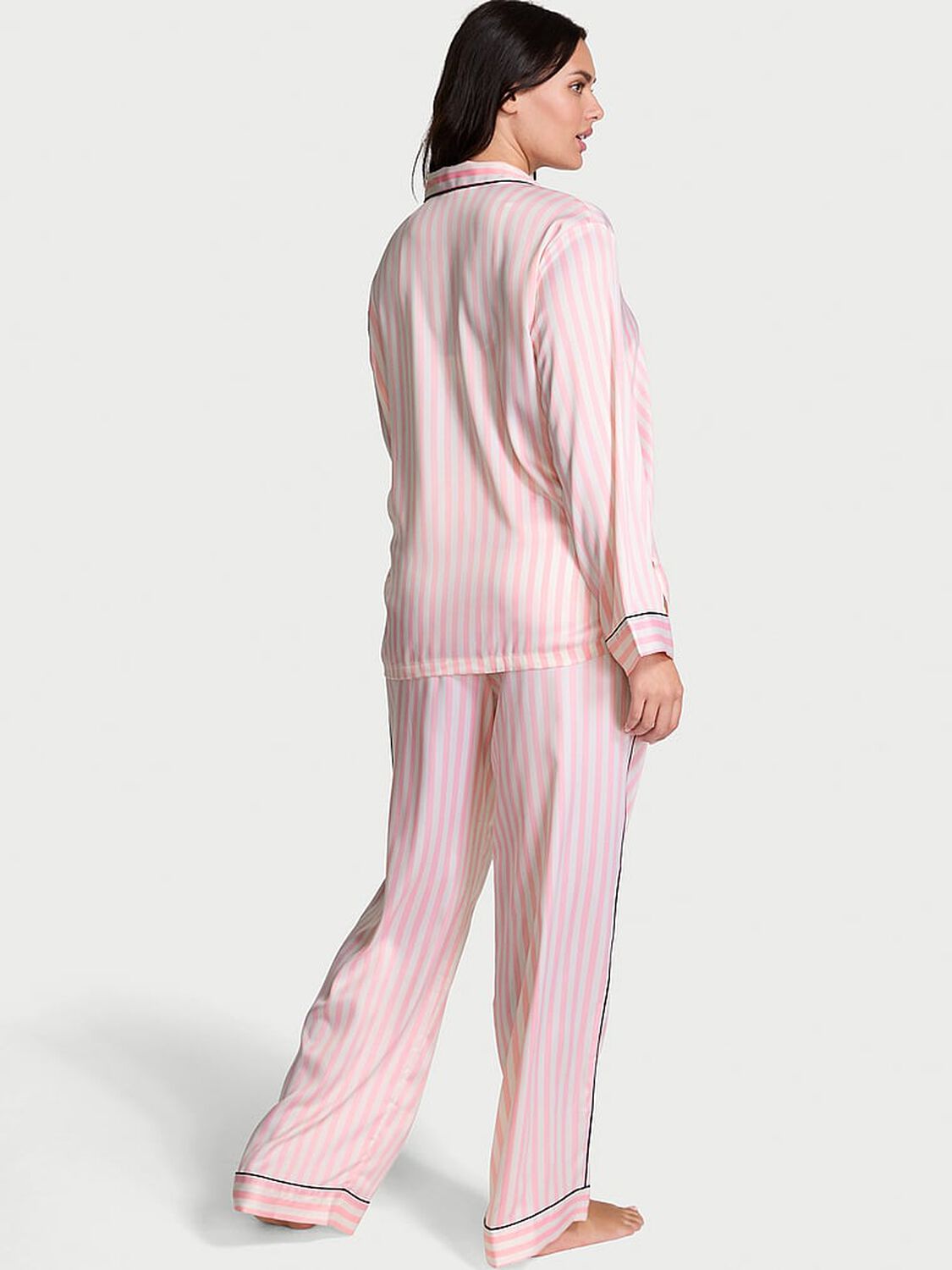 vs Victoria's Secret Glazed Satin Long Pajama Set Iconic Stripe 2 of 2 