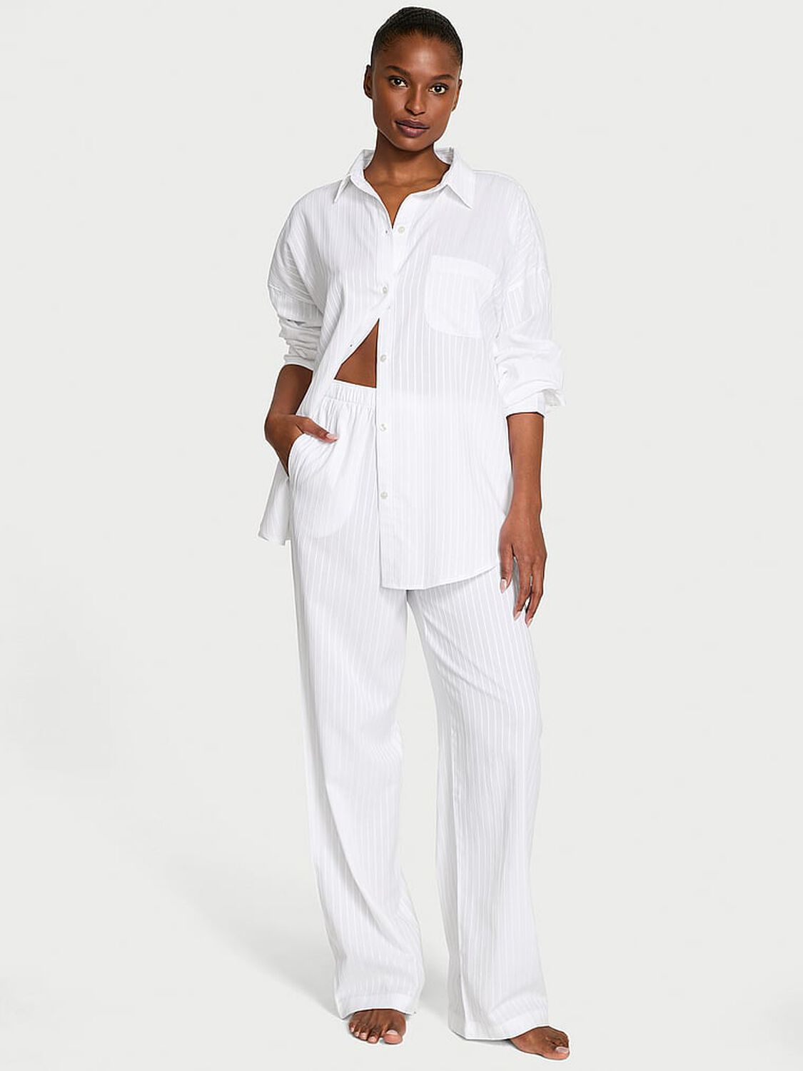 vs Victoria's Secret Modal-Cotton Long Pajama Set Vs White 1 of 2 