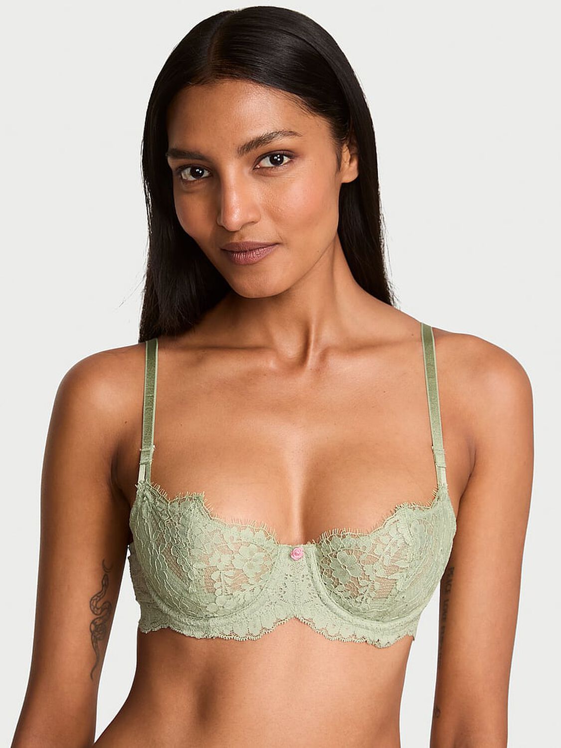 vs Dream Angels Wicked Unlined Lace Balconette Bra Desert Sage 1 of 3 