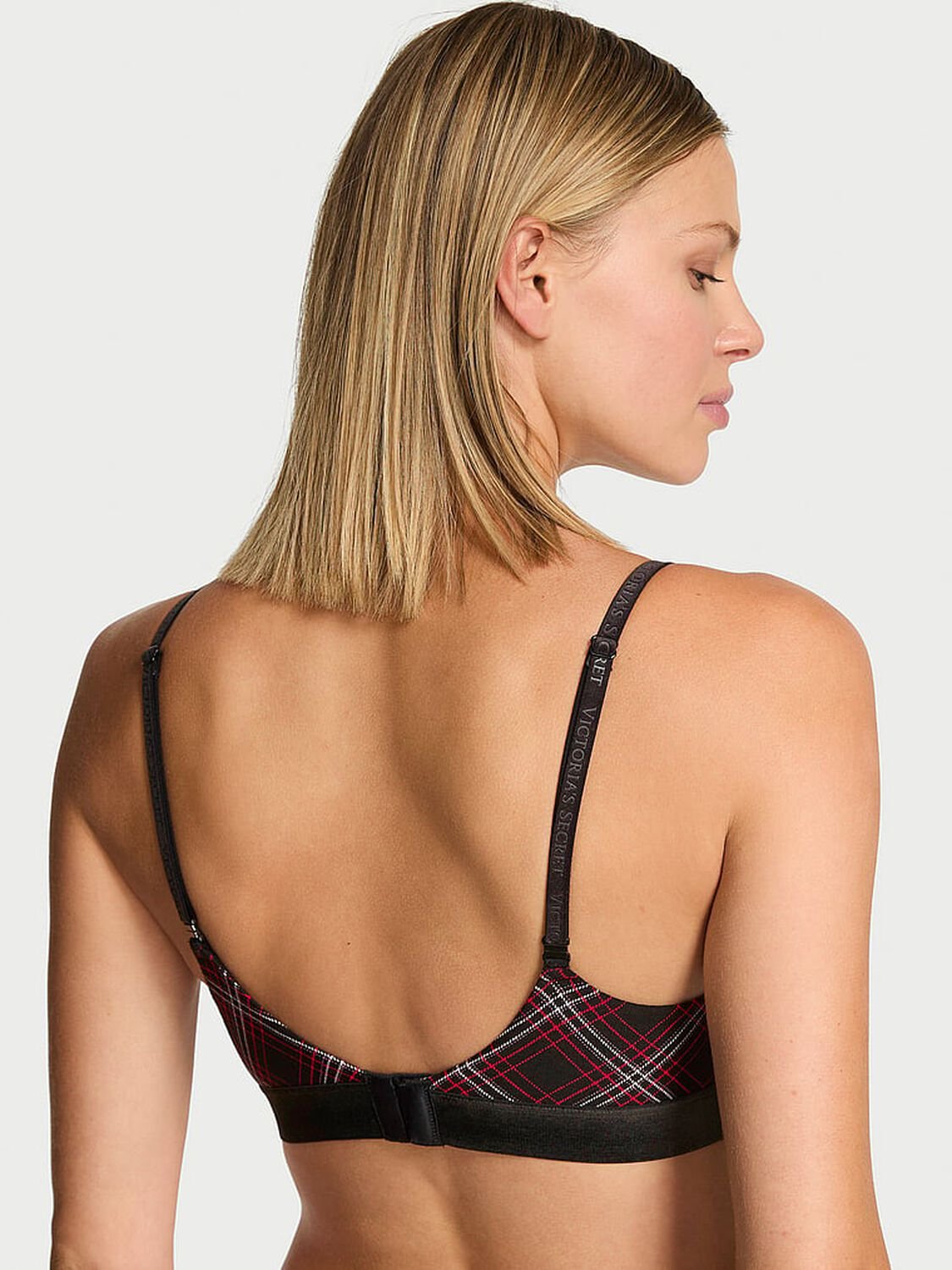 vs The T-Shirt Perfect Shape Shine Patch Velvet Push-Up Bra Black Plaid 2 of 2 