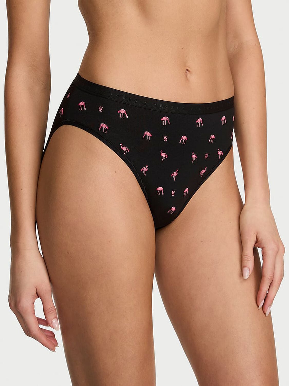 vs Victoria's Secret Stretch Cotton High-Leg Brief Panty Black Flamingos 1 of 3 