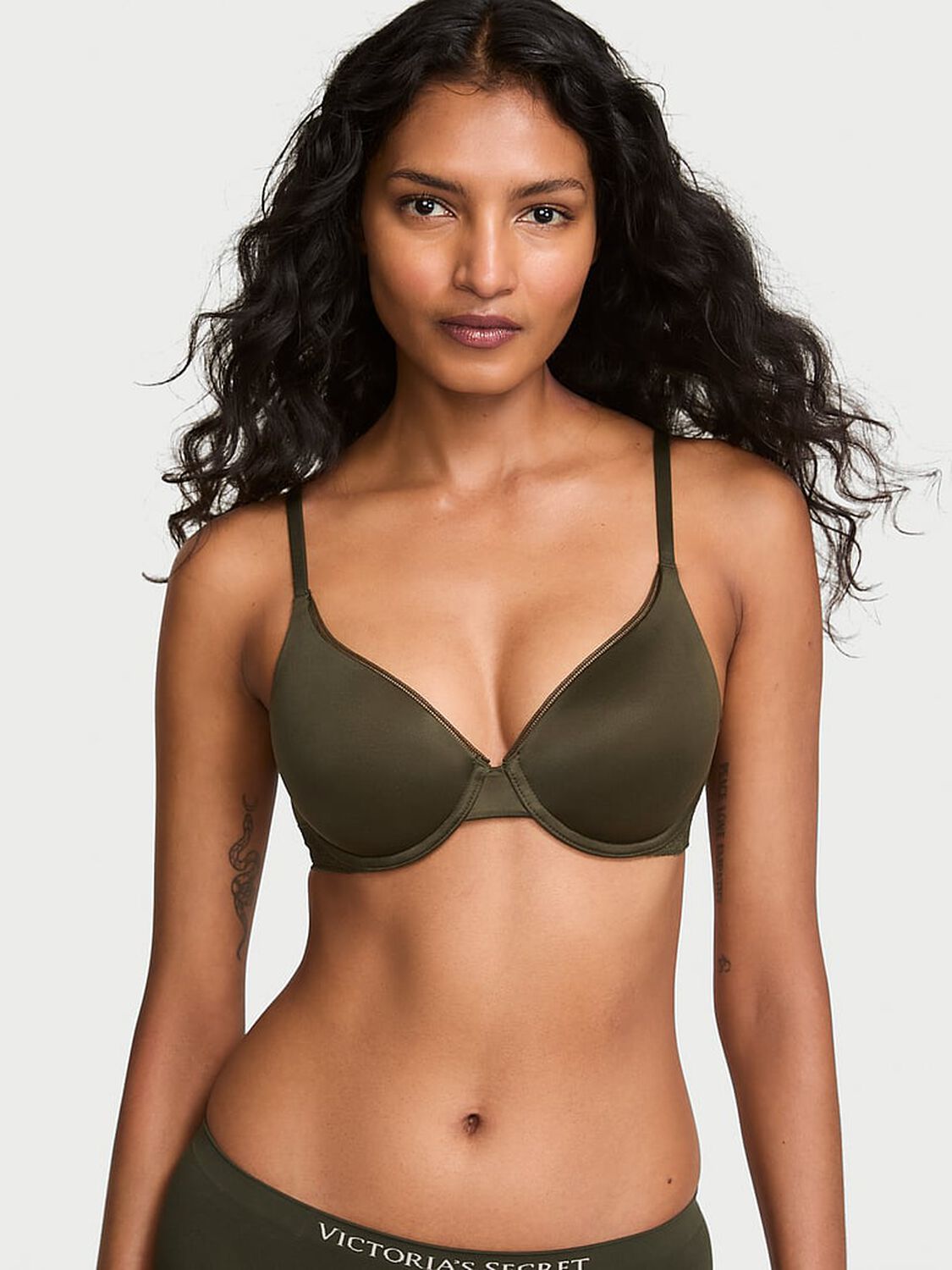 vs Body By Victoria Lace-Trim Lightly Lined Full-Coverage Bra Olive 1 of 2 