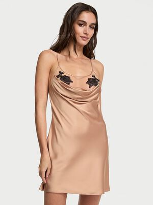 Sheer Rose Satin Draped Mini Slip
