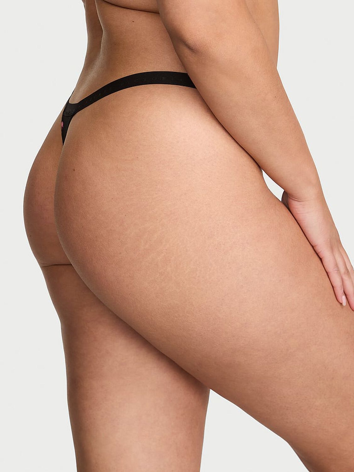 vs Victoria's Secret Stretch Cotton V-String Panty Black Flamingos 2 of 2 