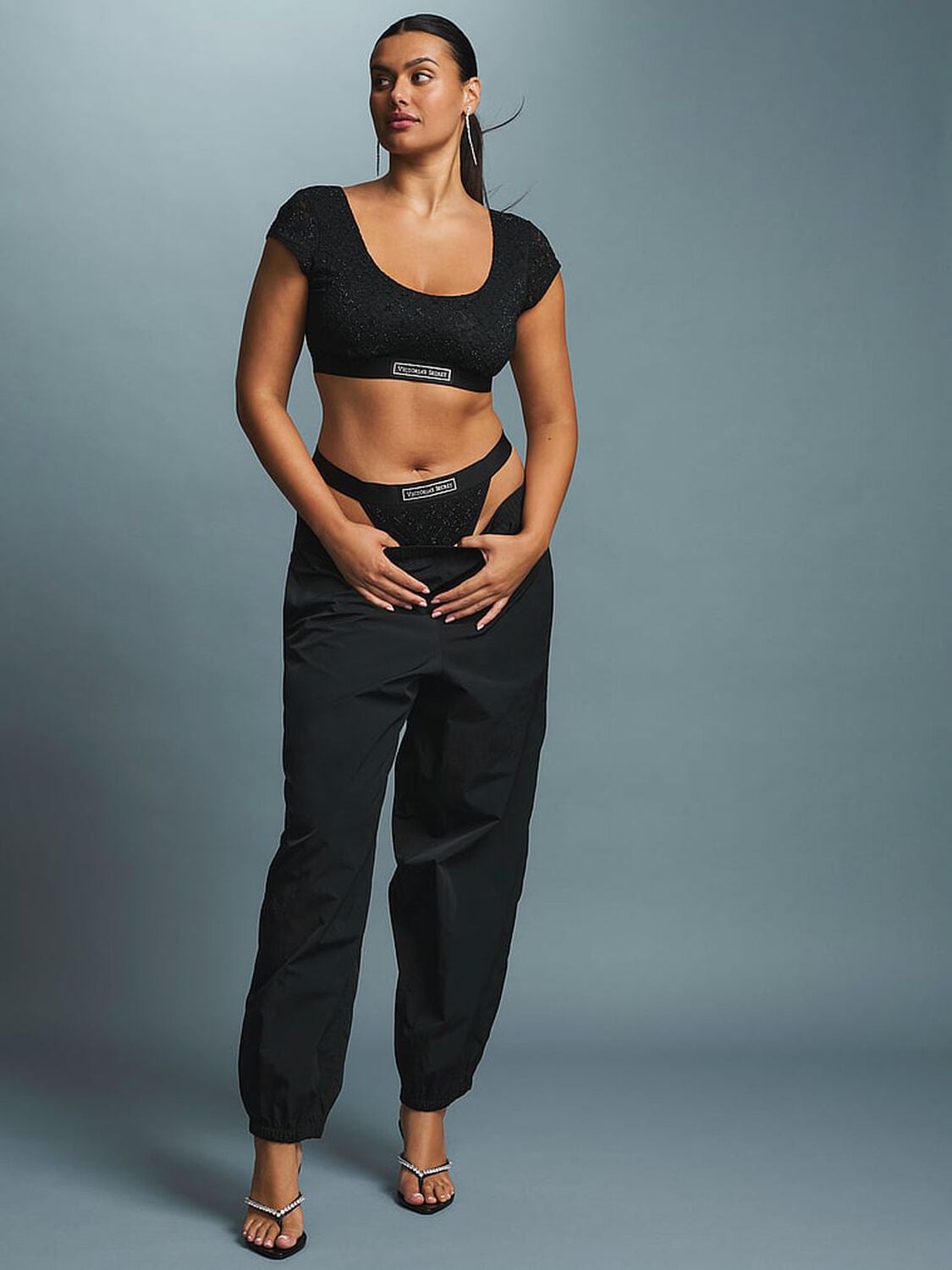 vs The T-Shirt Lace Shine Logo Cap-Sleeve Bralette Black 4 of 4 