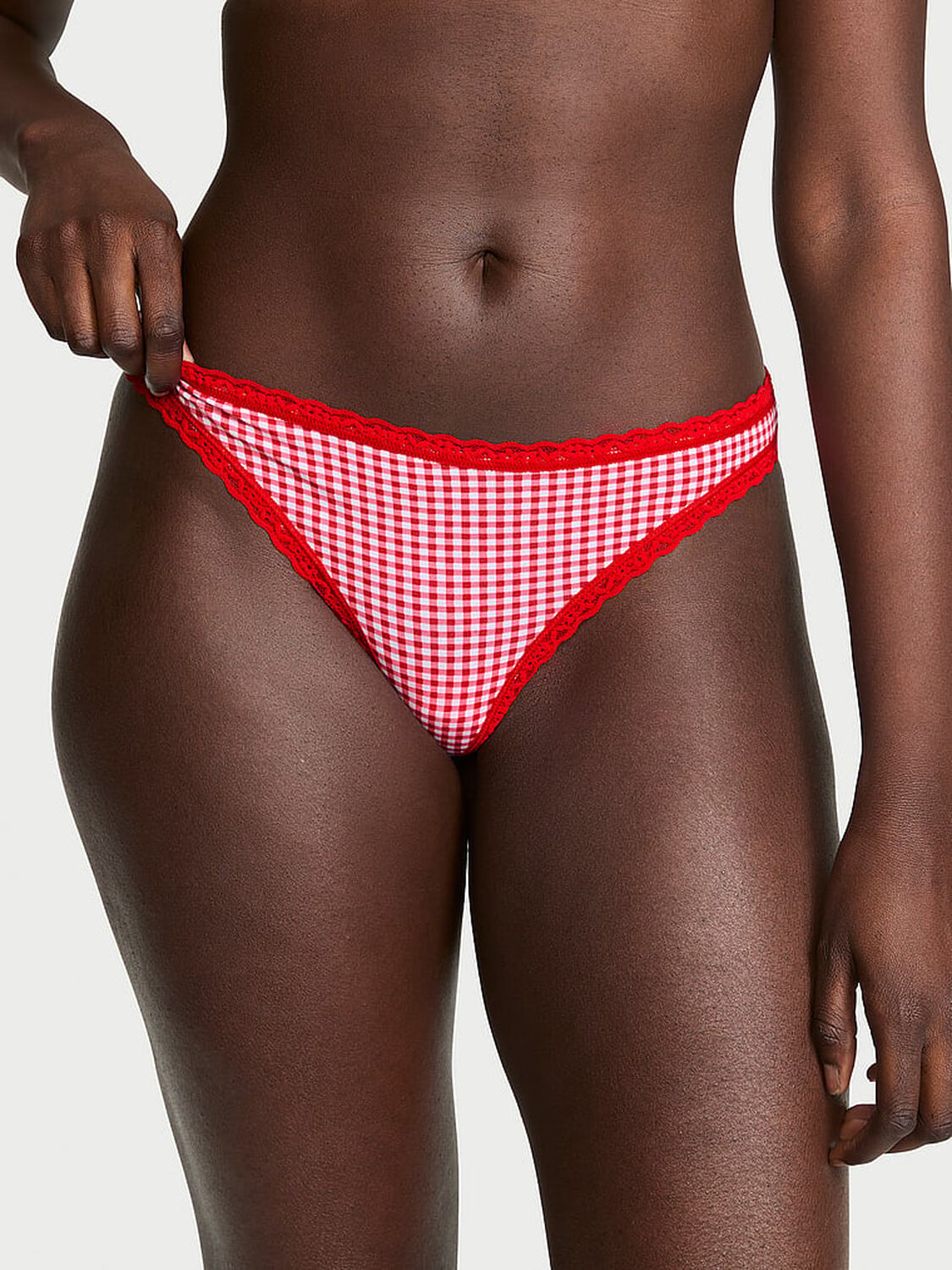 vs Lace Trim Cotton Lace-Waist Thong Lipstick 1 of 2 