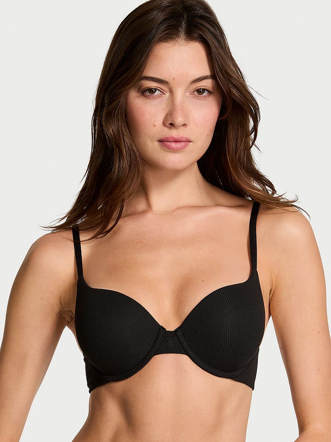 vs The T-Shirt Push-Up Perfect Shape Ribbed Cotton Bra Black 1 of 3 