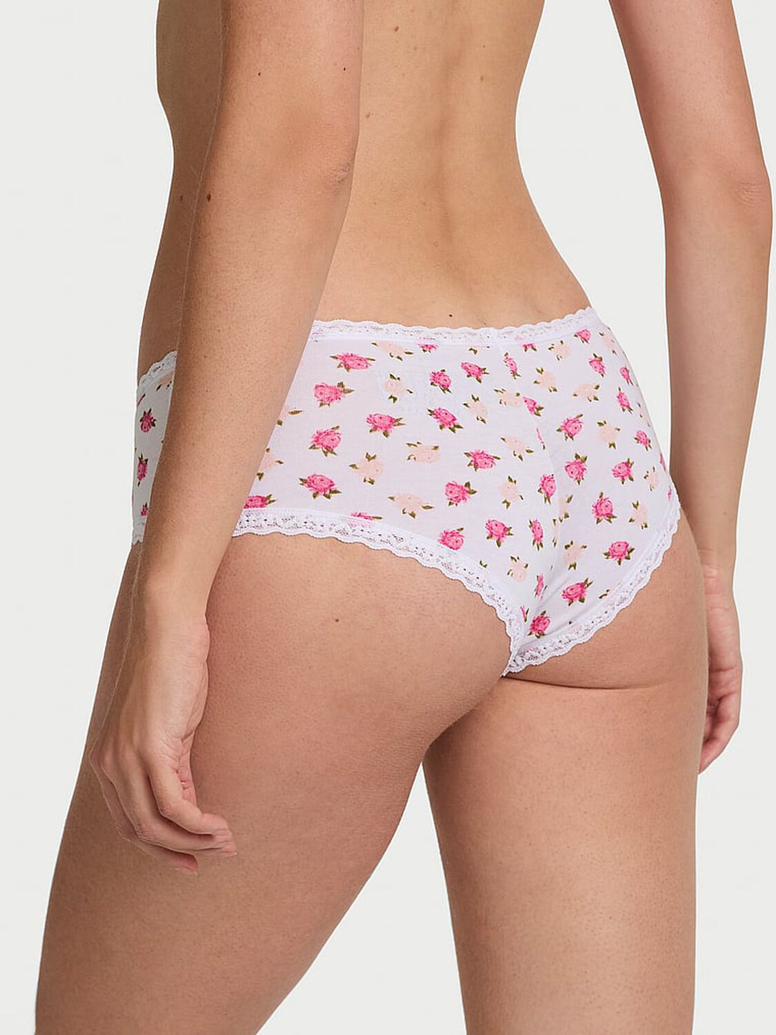 vs The Lacie Cotton Lace-Waist Cheeky Panty White & Pink Peonies 2 of 3 