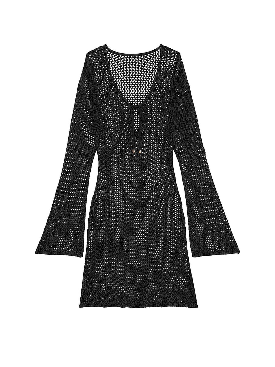 vs Victoria's Secret Swim Beachwear Crochet Long-Sleeve Mini Dress Pure Black 3 of 3 