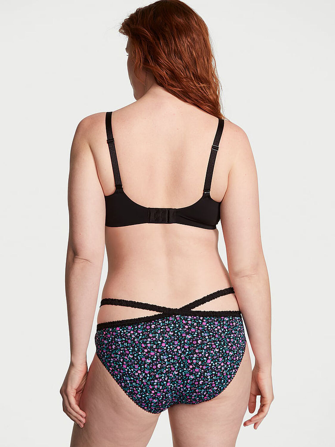 vs Victoria's Secret Stretch Cotton Strappy Bikini Panty Black Pretty Ditsy 2 of 3 