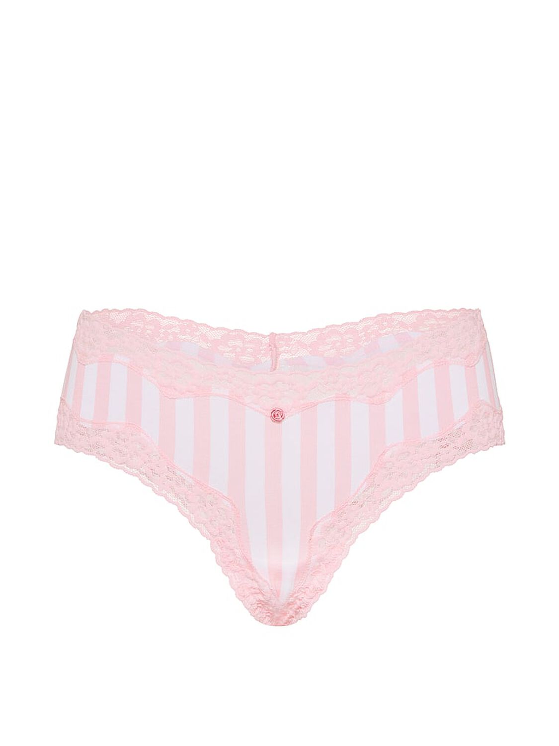 vs Lace Trim Cotton Lace-Waist Cheeky Panty Pretty Blossom Iconic Stripe 3 of 3 