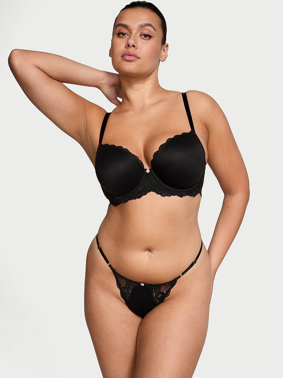 vs Dream Angels Lace-Trim Adjustable V-String Panty Black 4 of 4 