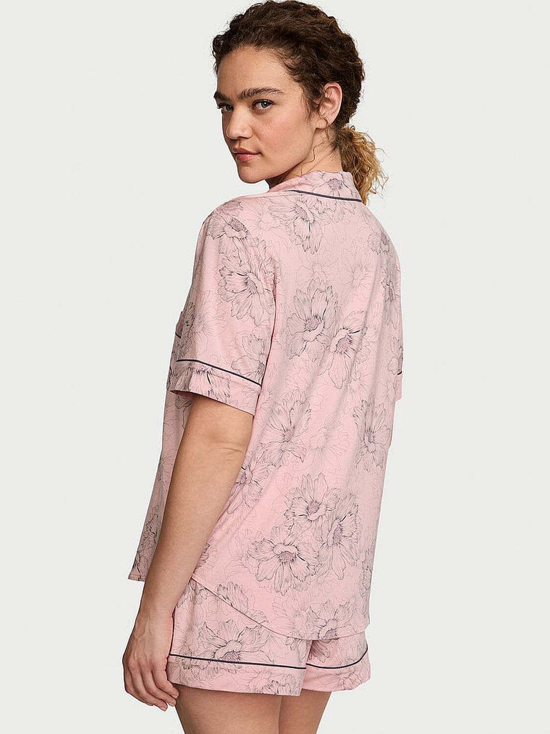 vs Victoria's Secret Modal Short Pajama Set Pink Outline Floral 2 of 4 