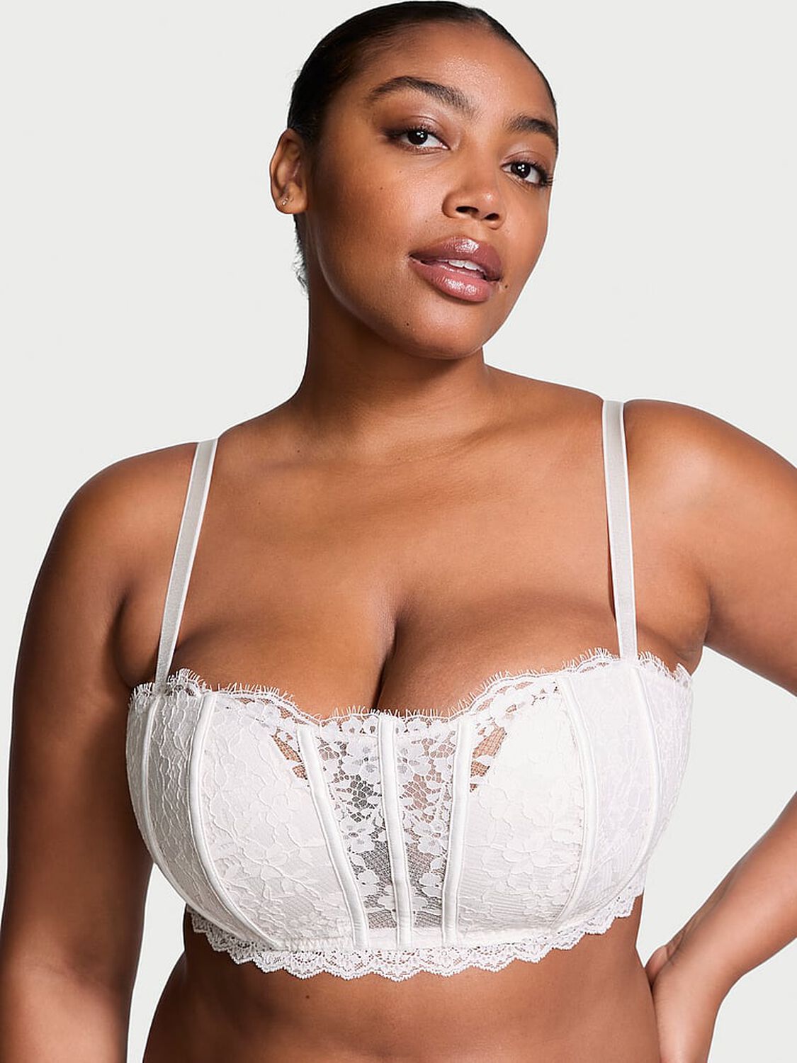 vs Dream Angels Lace Lightly Lined Bandeau Coconut White 1 of 4 