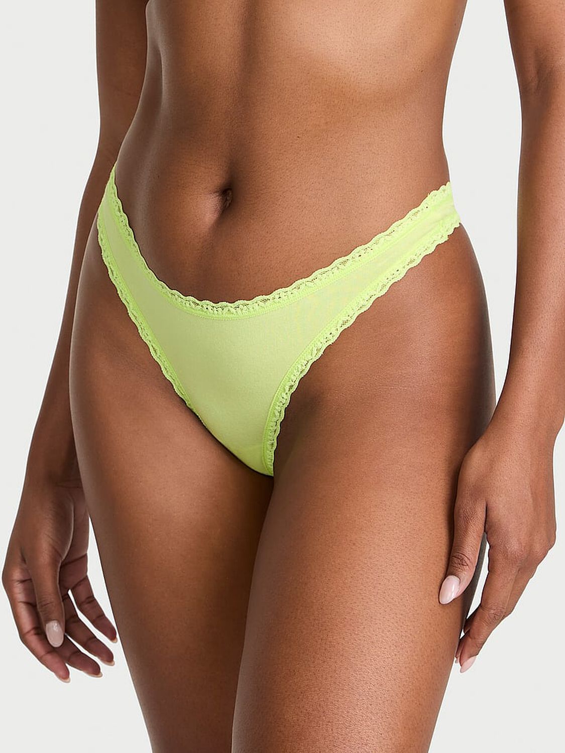 vs The Lacie Cotton Lace-Waist Thong Sparkling Lime 1 of 3 