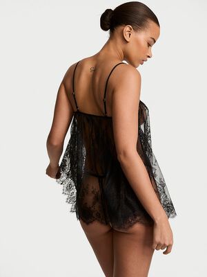 Rose Lace Straight-Neck Babydoll Set