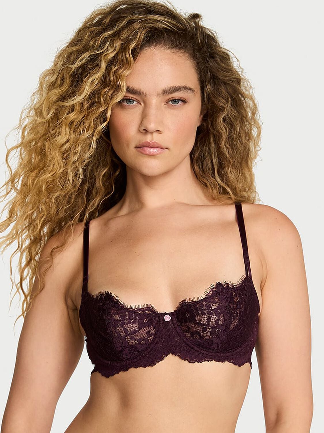 vs Dream Angels Wicked Unlined Lace Balconette Bra Winter Wine 1 of 4 