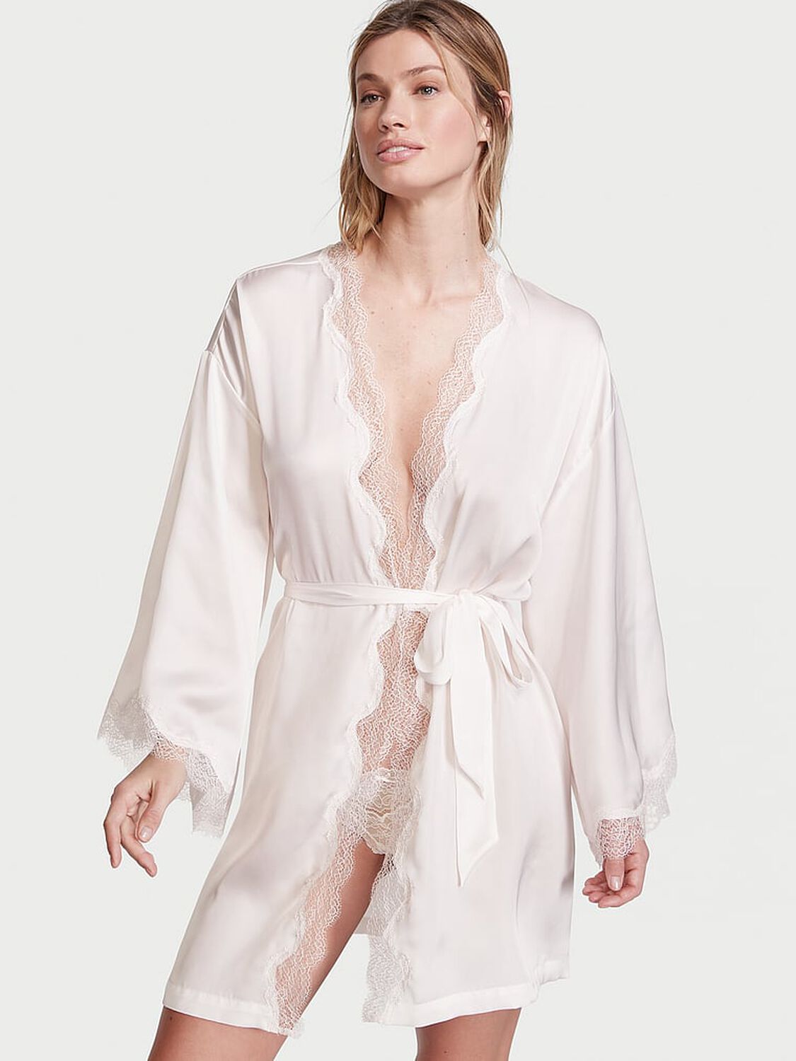 vs Victoria's Secret Satin Lace Trim Robe 1 of 4 