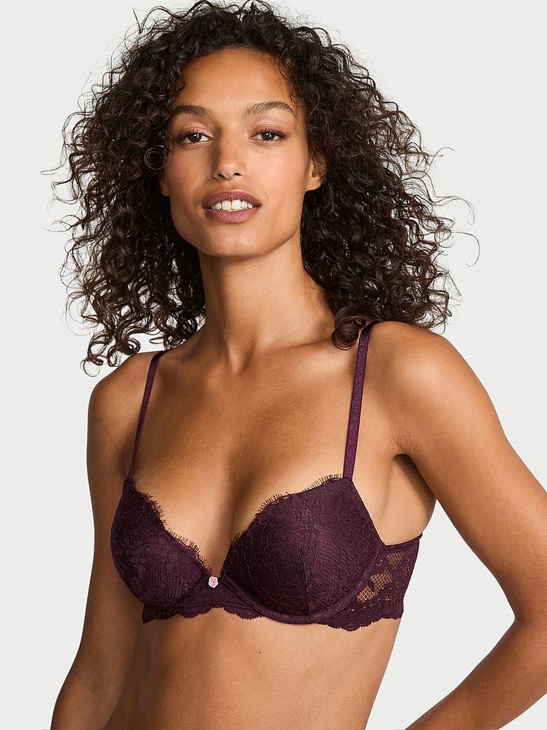 vs Dream Angels Lace Push-Up Bra Winter Wine 1 of 3 