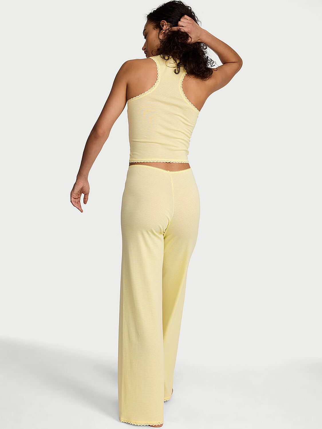 vs Victoria's Secret Cotton Shadow Stripe Tank & Pants Set Lemonade 2 of 4 