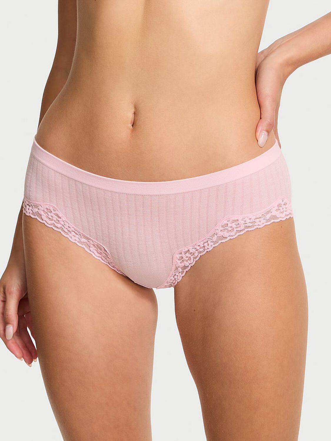 vs Seamless Seamless Rib Lace-Trim Hiphugger Panty Pretty Blossom 1 of 3 