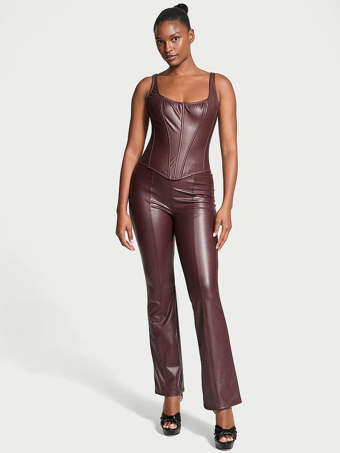 vs Victoria's Secret Faux Leather Pants Burgundy Brown 1 of 4 