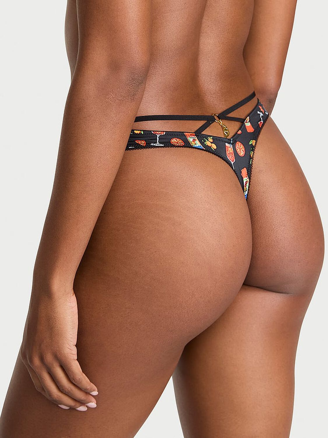 vs Very Sexy Strappy-Back Charm High-Leg Thong Panty Black Summer Spritz 2 of 3 