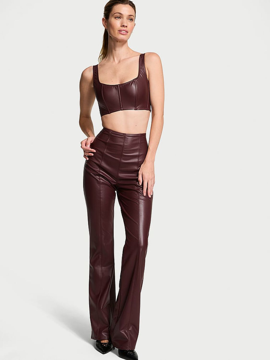 vs Victoria's Secret Faux Leather Pants Burgundy Brown 4 of 4 