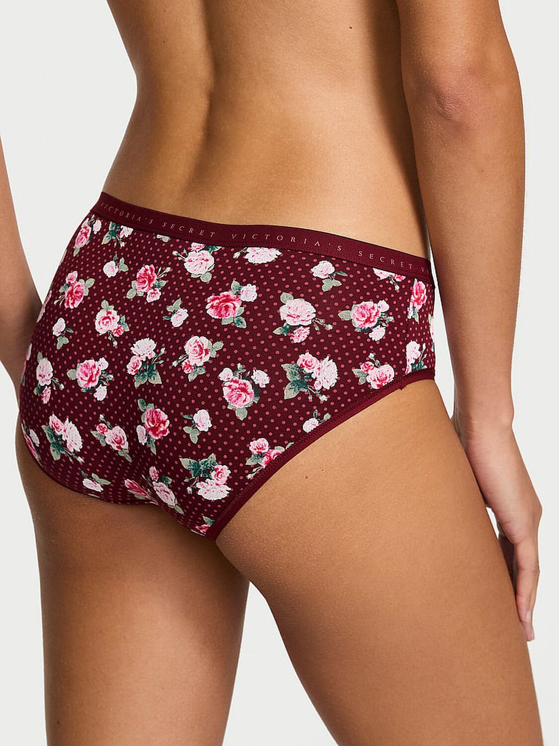 vs Victoria's Secret Stretch Cotton Hiphugger Panty Sangria Red Holly Floral 1 of 2 