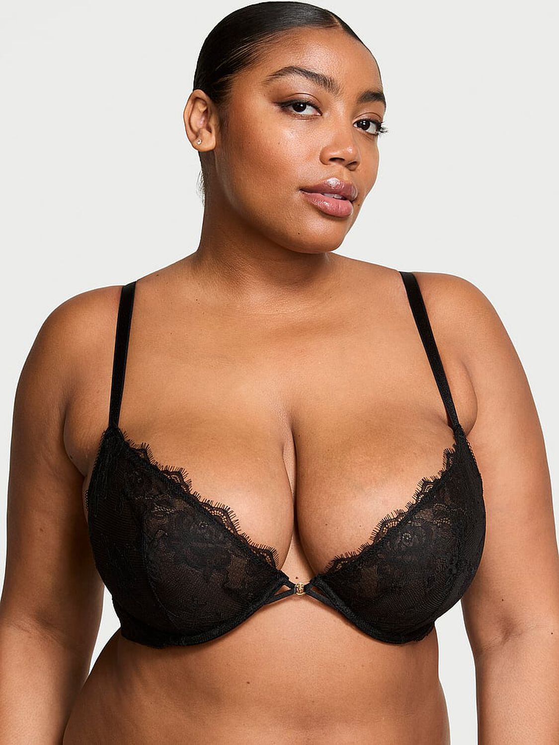 vs Very Sexy Rose Lace Unlined Low-Cut Demi Bra Jet Black 1 of 4 