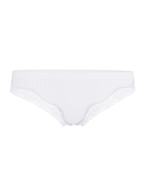 Seamless Rib Lace-Trim Thong Panty