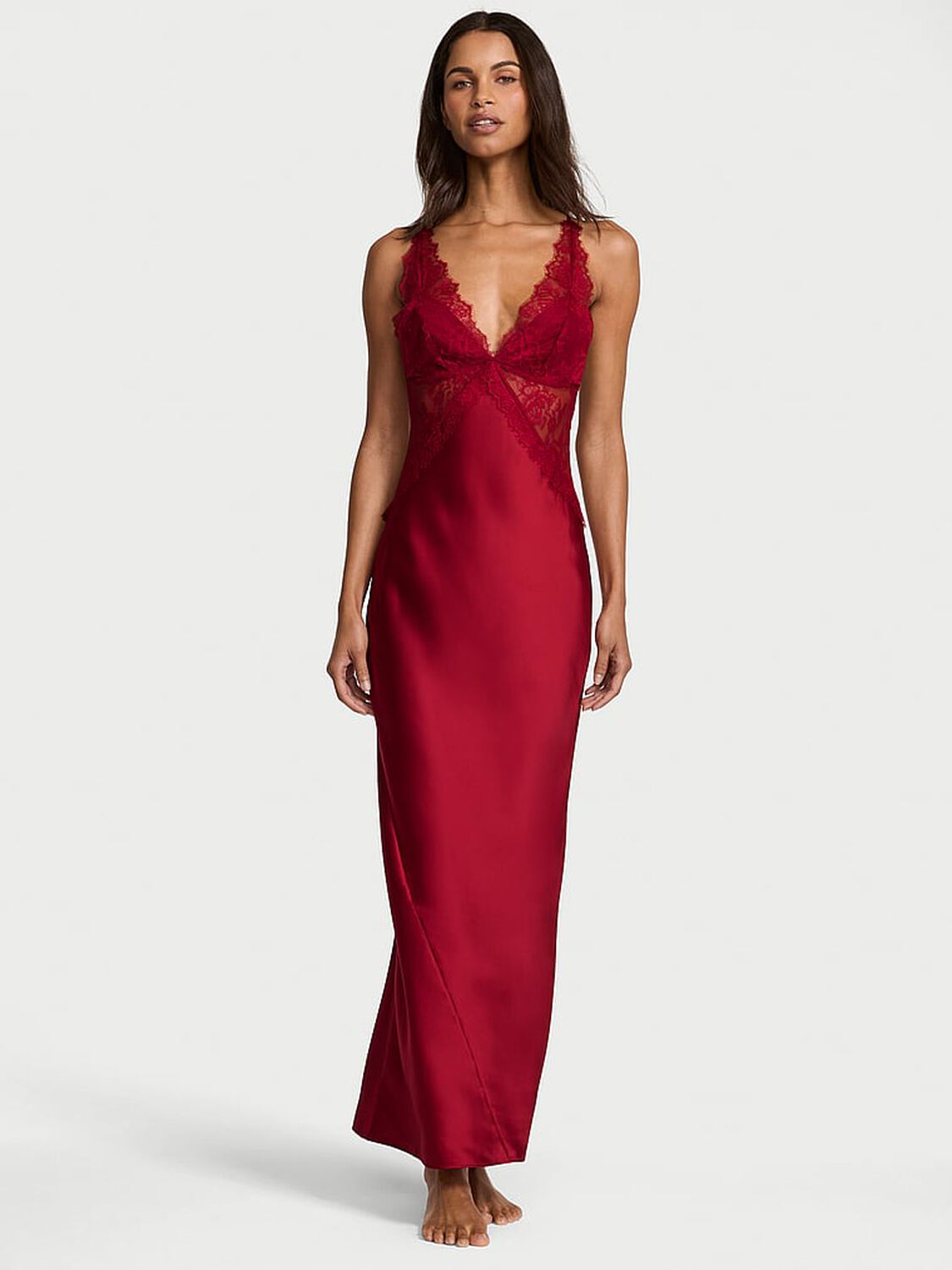 vs Very Sexy Satin Rose Lace Long Slip Dress Ready Red 1 of 2 