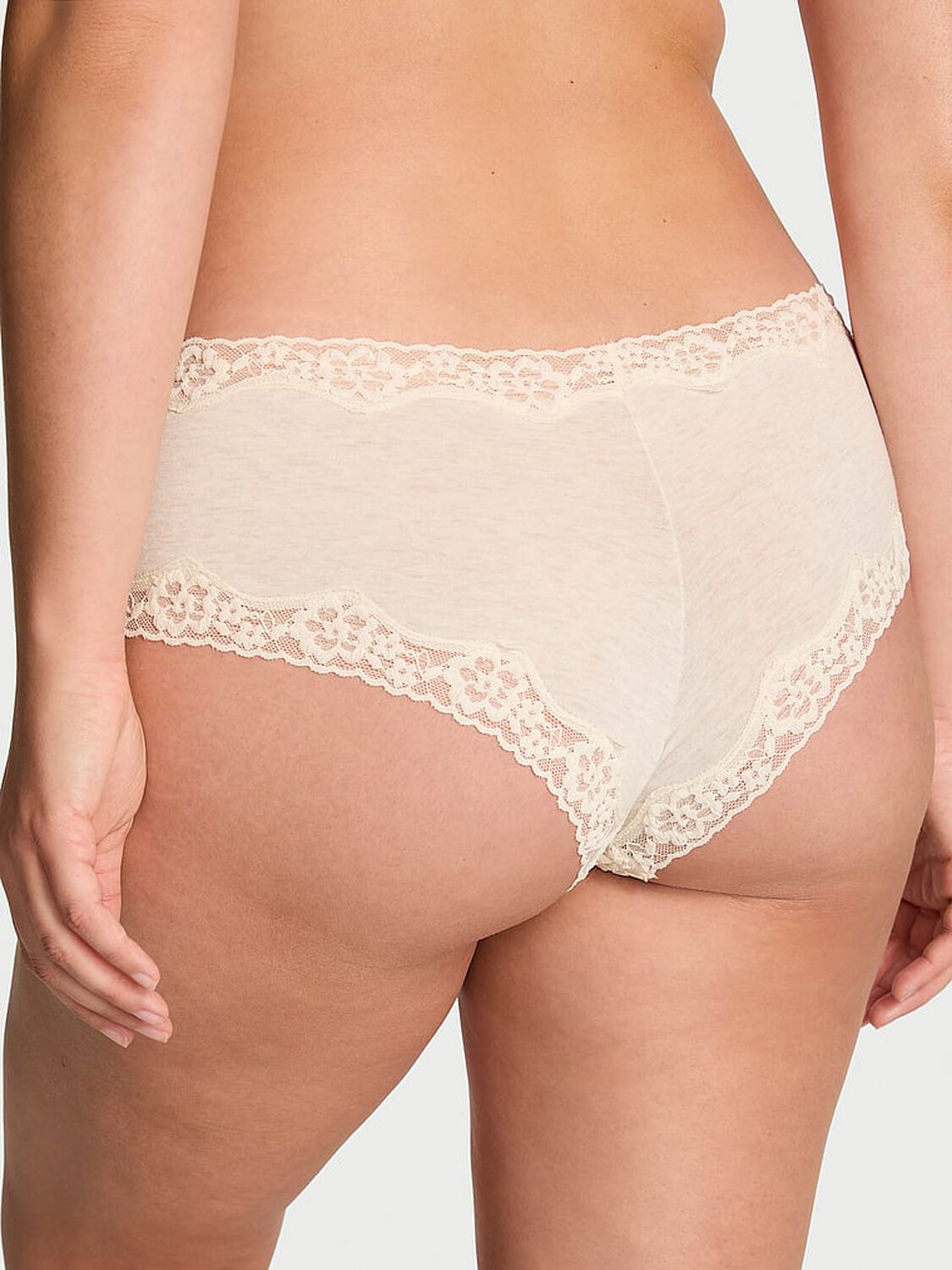 vs Lace Trim Cotton Lace-Waist Cheeky Panty Heather Natural 2 of 2 
