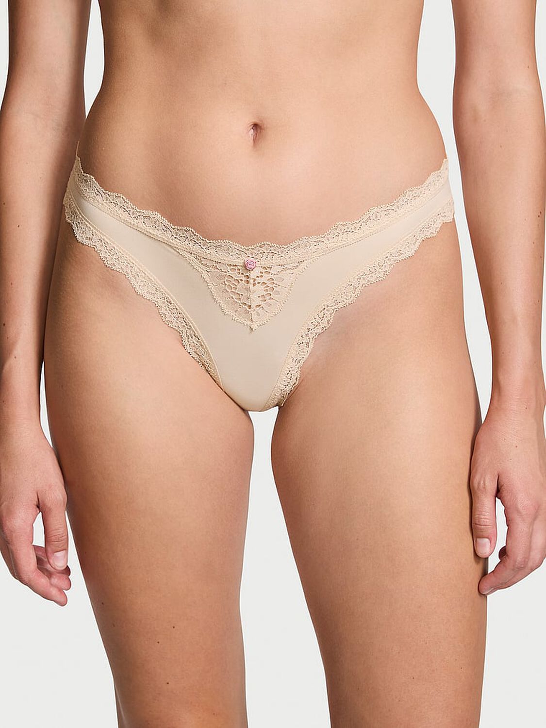 vs Dream Angels Lace-Trim Thong Panty Marzipan 1 of 4 