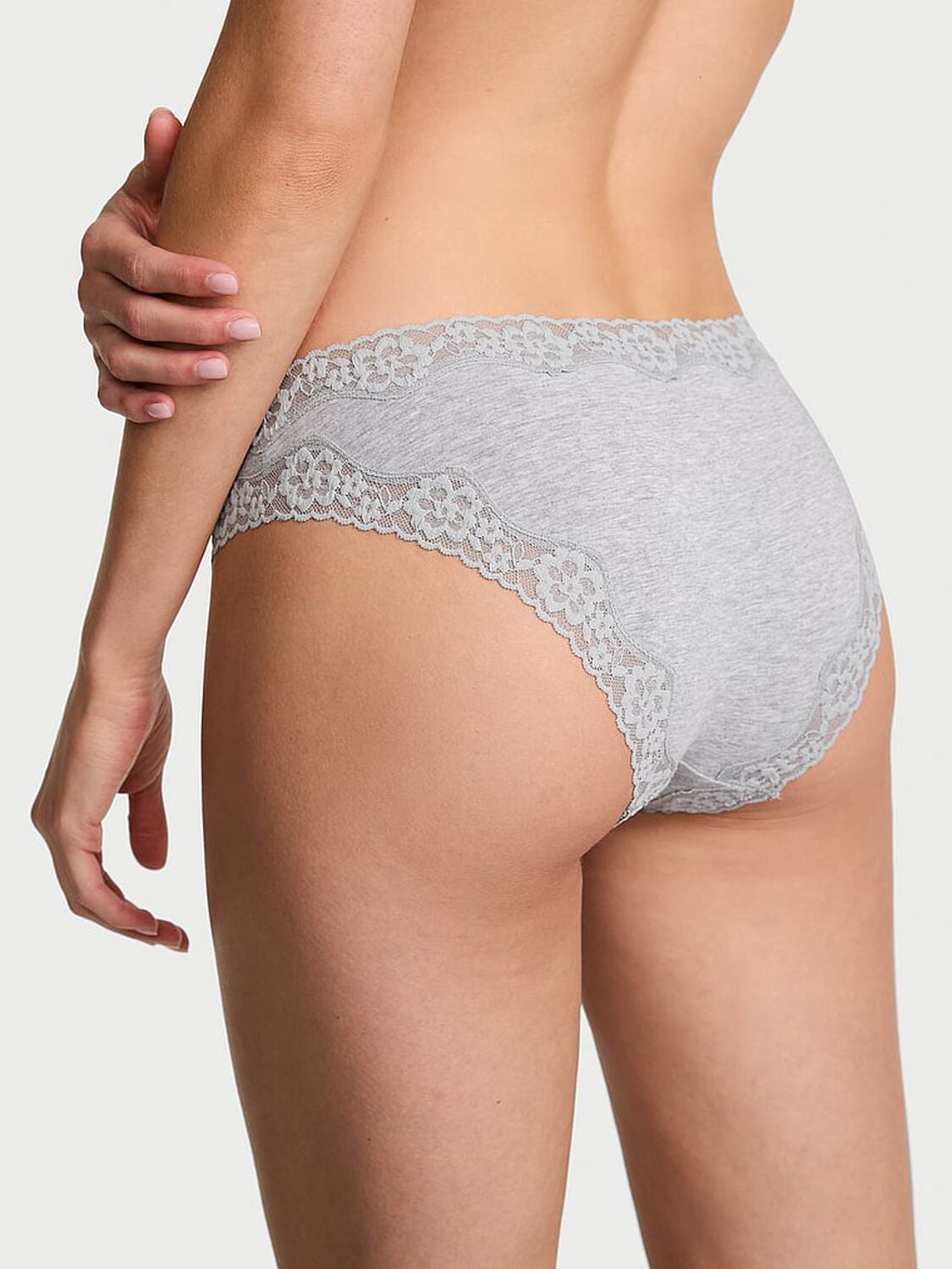 vs Lace Trim Cotton Lace-Waist Bikini Panty Medium Heather Grey 2 of 2 