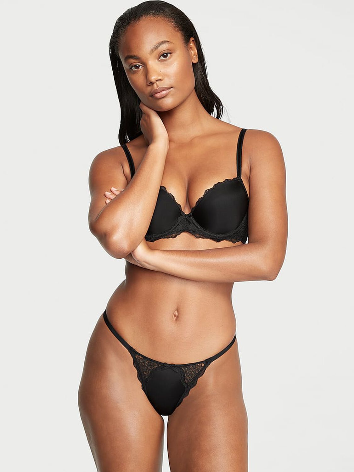 vs Dream Angels Lace-Trim V-String Panty 1 of 3 