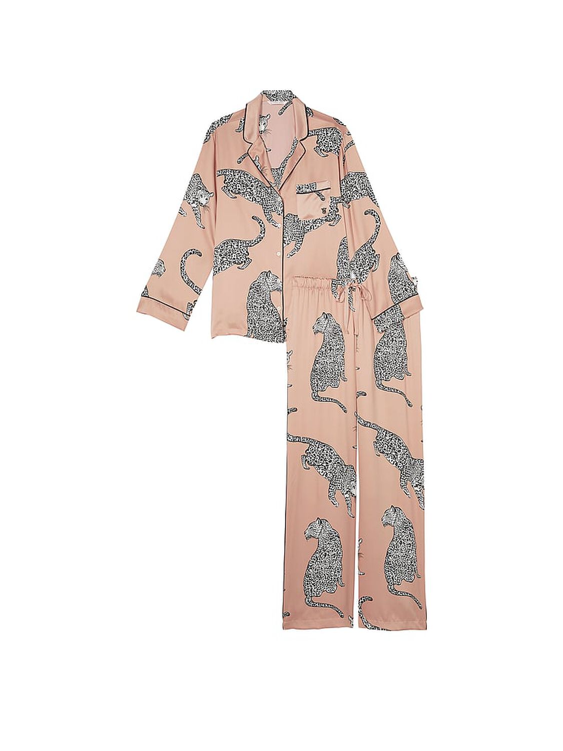vs Victoria's Secret Satin Long Pajama Set Evening Blush Leopards 3 of 4 