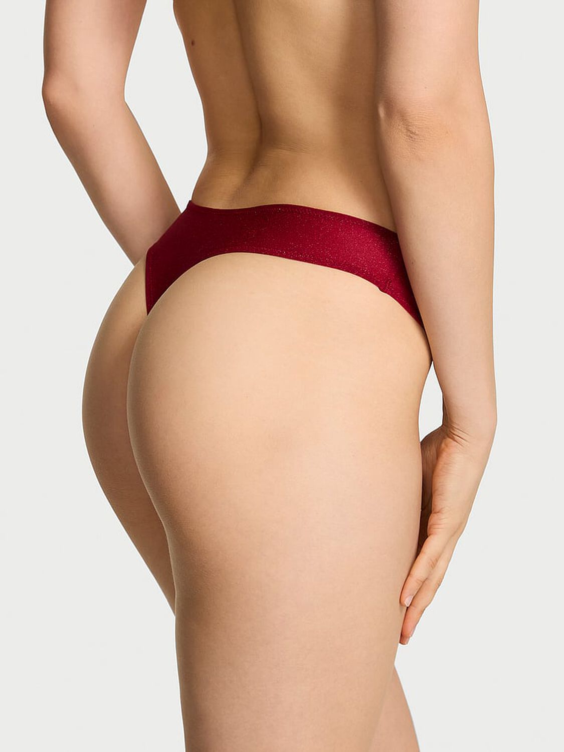 vs Body By Victoria Body by Victoria Flex Shimmer Mid-Rise Thong Panty Red Lacquer Shimmer 2 of 4 