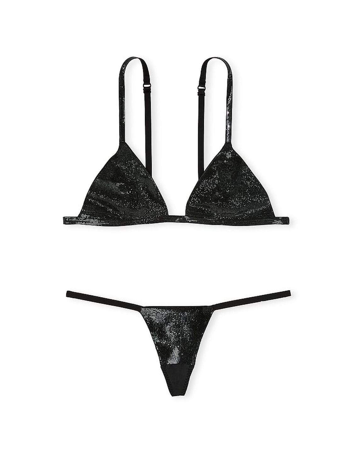 vs Very Sexy Shine Triangle Bralette & V-String Panty Set Black 3 of 5 