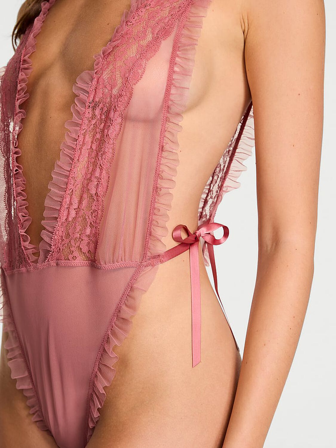 vs Dream Angels Dare to Dream Lace Sheer High-Leg Teddy Seductive Rose 2 of 3 