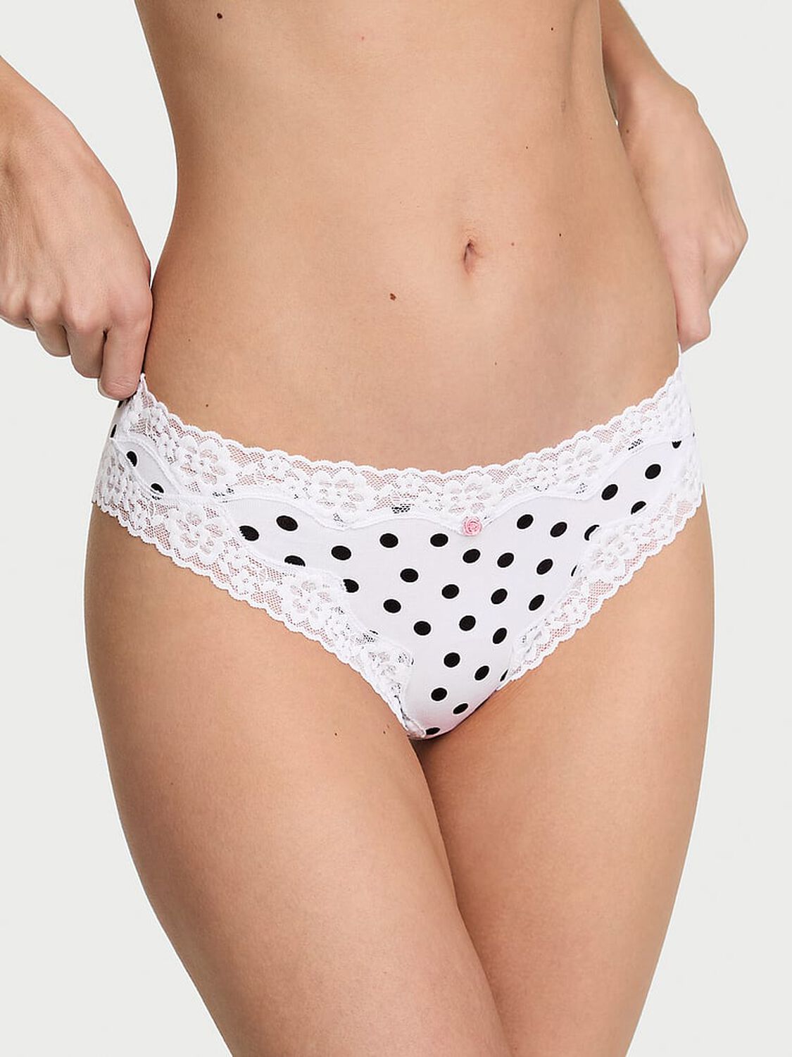 vs Lace Trim Cotton Lace-Waist Bikini Panty Vs White Dot 1 of 4 